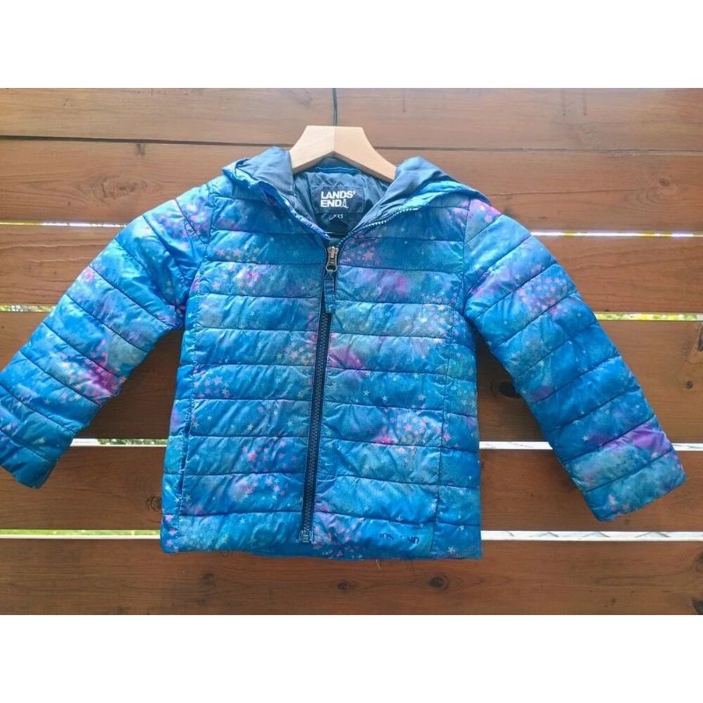 Lands End XXS Girls Puffer Coat sz 2-3 Blue Pink